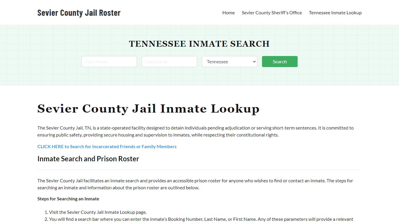 Sevier County Jail Roster Lookup, TN, Inmate Search